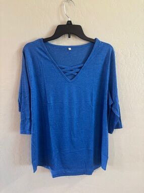 Amazon Women's Royal Blue Crisscross V-Neck Tunic Top